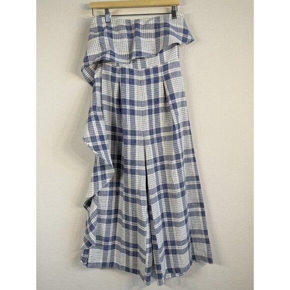Gianni Bini Women’s Ruffle Front Navy White Plaid Culotte Jumpsuit Romper Size S - Picture 6 of 15